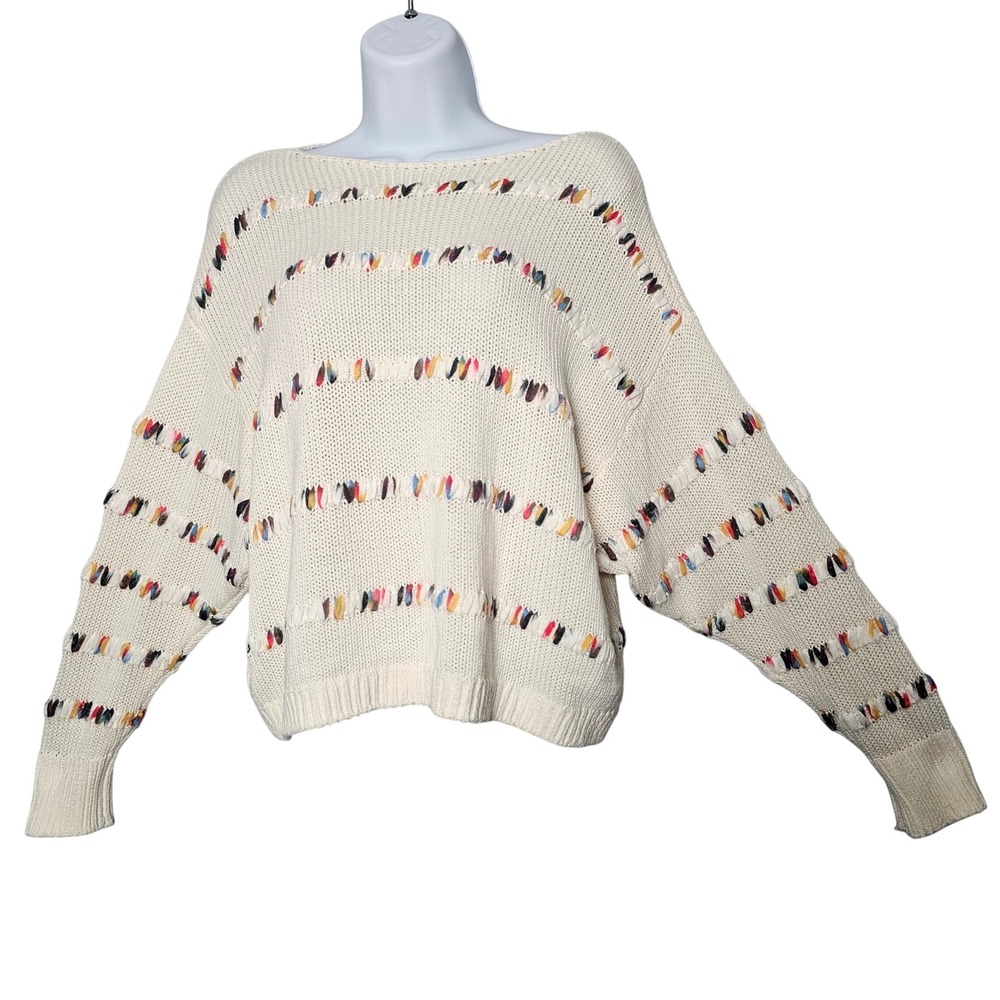 Lou & Grey for LOFT Rainbow Stitch‎ Confetti Sweater Women M Cream Slouchy Knit